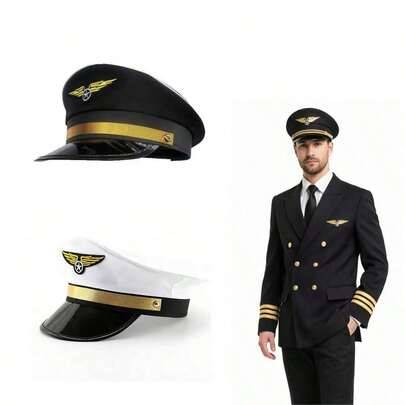 Hattset för herrar och damer, kostymhattset med flygvärdinnehatt, kaptenshatt, pilothatt, vintagehatt, glasögon och scarfset, Halloween- och Alla hjär - Multifärgad (En-Storlek)