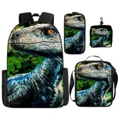 TEMU 4pcs 3d Dinosaur Cartoon Backpack Set Dinosaur Theme Jungle Dinosaur Pattern Student Style Double Shoulder Bag 4pcs Fashion Print Schoolbag 4 Pieces For Or Travel Halloween Christmas Perfect Gift