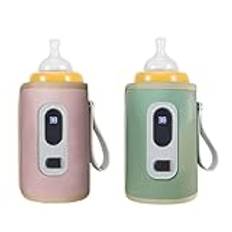 Babyflaskvärmare, USB-flaskor värmare baby matvärmare mjölkvärmare med LCD-display mjölkflaskvärmare flaskvärmare bil på vägen och hemma för alla flaskor, babyväska (rosa)