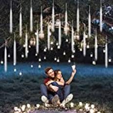 Meteor Shower Lights 30cm 8 RöR 192 Leds Julbelysning Snöfall LED-lampor utomhus Vattentät fallande regnljus för träd Julfest Porch Yard Patio Roof Party Decoration Vit