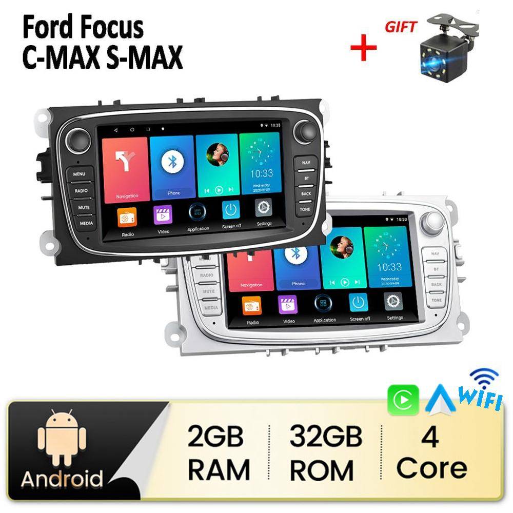 Carplay Auto Radio Android 2 DIN Bil multimedia videospelare för Ford Focus Mondeo C-MAX S-MAX Galaxy II Kuga 7  HD Screen Mirror Link GPS 2+32GB