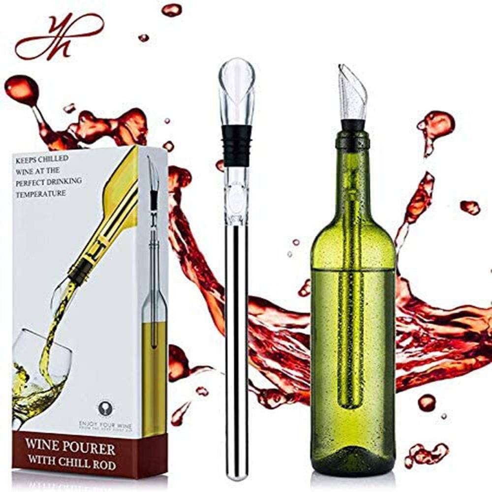 Vin chiller stick 3- i -1 rostfritt stål vinflaska kylare stick snabb islös vin kylstång med luftare och hällare