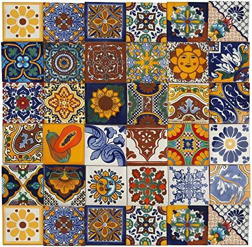 Cerames Conrado - mexikanska keramiska plattor 10 x 10 cm | handgjorda mexikanska plattor färger - set med 30 stycken