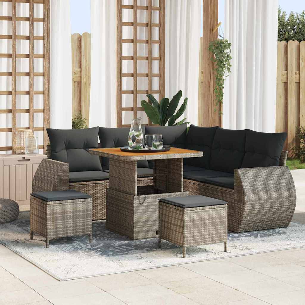 Havesofa Sæt Med Pude Med Opbevaring 8 Dele Polyrattan - Grå / 80 cm bordlængde