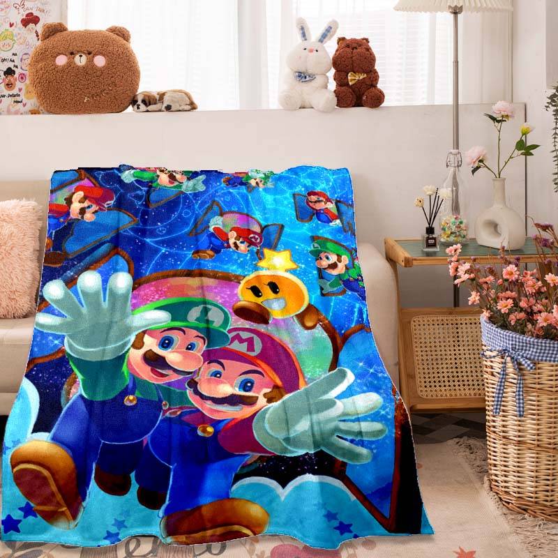Super Mario Bros tryckt filt, en varm och bekväm flanellfilt, lämplig för sovrum, soffor, sängar, stolar, picknickar an