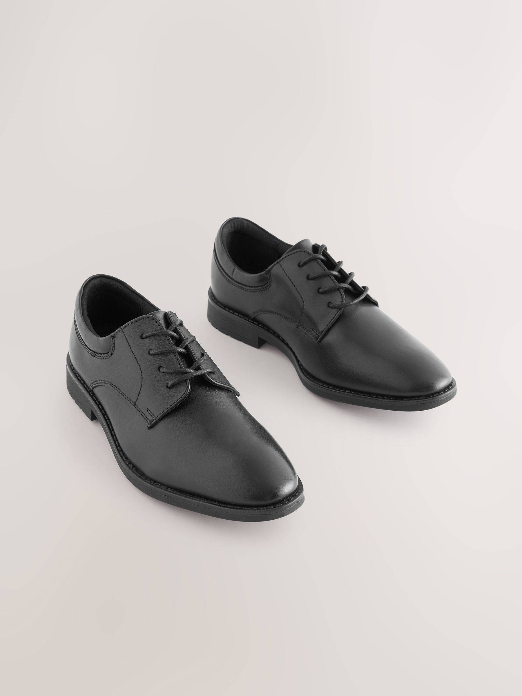 Next Black Wide Fit (G) School Leather Plain Front Lace-Up Shoes - EU 38 (UK 5)