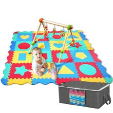 Cantoblanc® BABY PUSSELMATTA. AKTIVITETSMATTA Baby + Förvaringsväska. 36 Tjocka Vadderade Bitar, Geometriska Figurer Och Gränser. Stor Golvmatta i Gummi (140x140x1,2cm). Lekmatta för barn