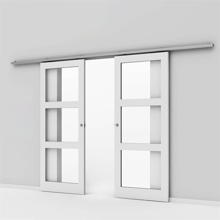 Dobbelt massiv Kvadrat 3 glas skydedør ex. kappe - Safco Doors, M17x22 (2 x 82,5 x 214 cm)