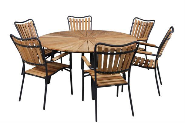 DaneLine Eva havesæt m/6 stole Ø150 cm - Teak - Grå