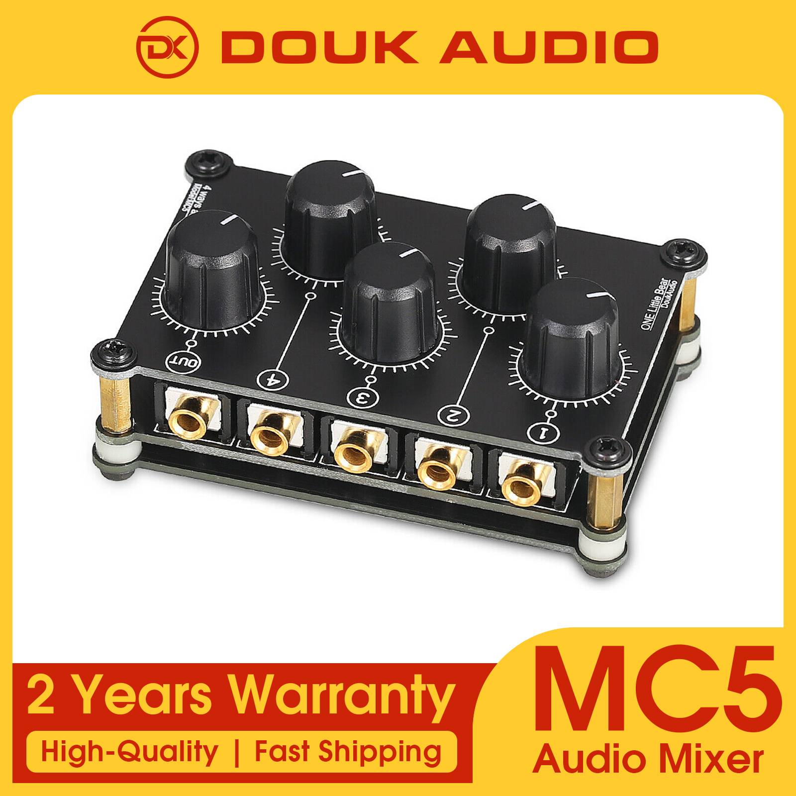 Douk Audio Portable 4 Channel Analog Stereo Audio Mixer Mini Passive Line Mixer for Live Studio Recording Sound Mixing Console