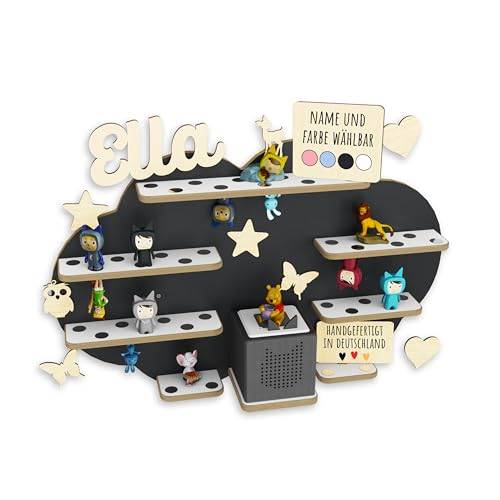 Holzura Kinderregal zur Tonie Aufbewahrung, Wandregal für Toniebox, Regale für Tonibox und Figur, Kinderzimmer Wandregale für Musikbox und Tonie figuren, Wolke (Diamantgrau)
