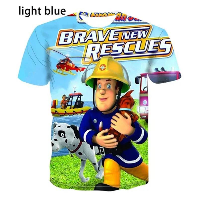 Brandman Sam Rescues T-shirt Barn Pojkar Kortärmade T-shirts 3D-tryck Barn Säkerhet Utbildning Animation T-shirt Mode Toppar cm