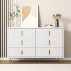 Elegant skänk med modern design, byrå och gott om förvaringsutrymme, gyllene handtag - Vitt