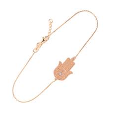 Diamond Embellished Filigree Hamsa Bracelet in 9ct Rose Gold - rose gold