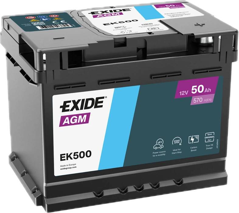 Startbatteri - Exide EK500 AGM - 12V (50ah / 570cca)