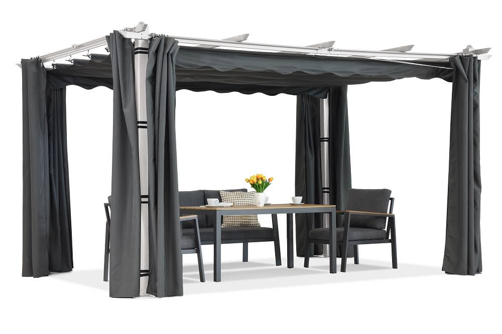 Barbados terrass pergola 3x4 m med Garden Point gardiner vit-antracit
