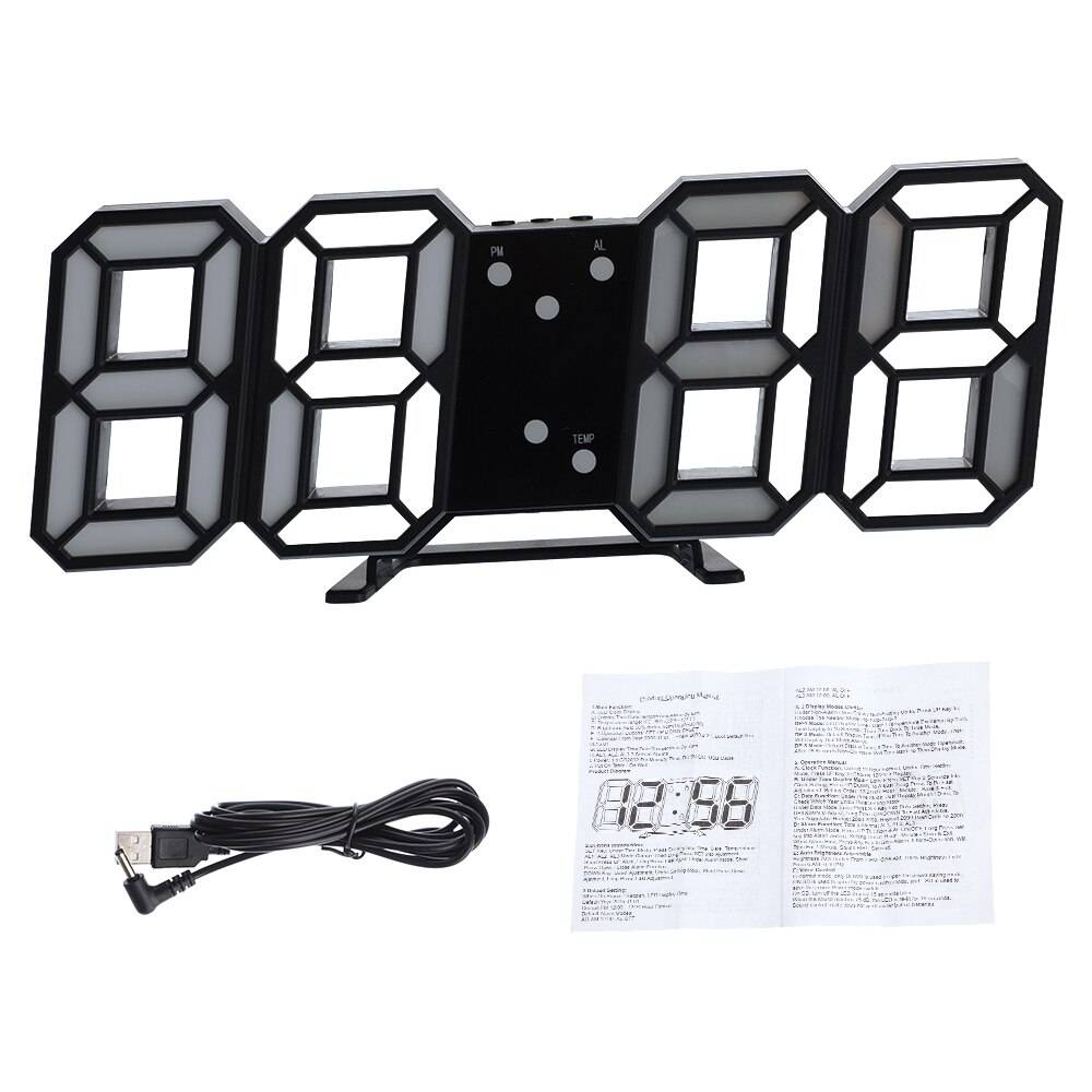 3d digital bordsklocka väggklocka ledde nattlampa datum tid celsius display larm usb snooze heminredning vardagsrum #9 - B5