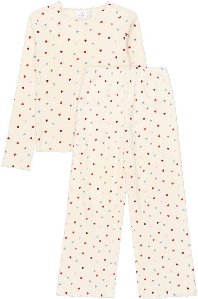 The New Tnverina L_S Rib Set Stl. 134-140 cm/9-10 år unisex - Pyjamasar Och Sovplagg Från Magasin - Gardenia Aop (134-140 cm/9-10 år)