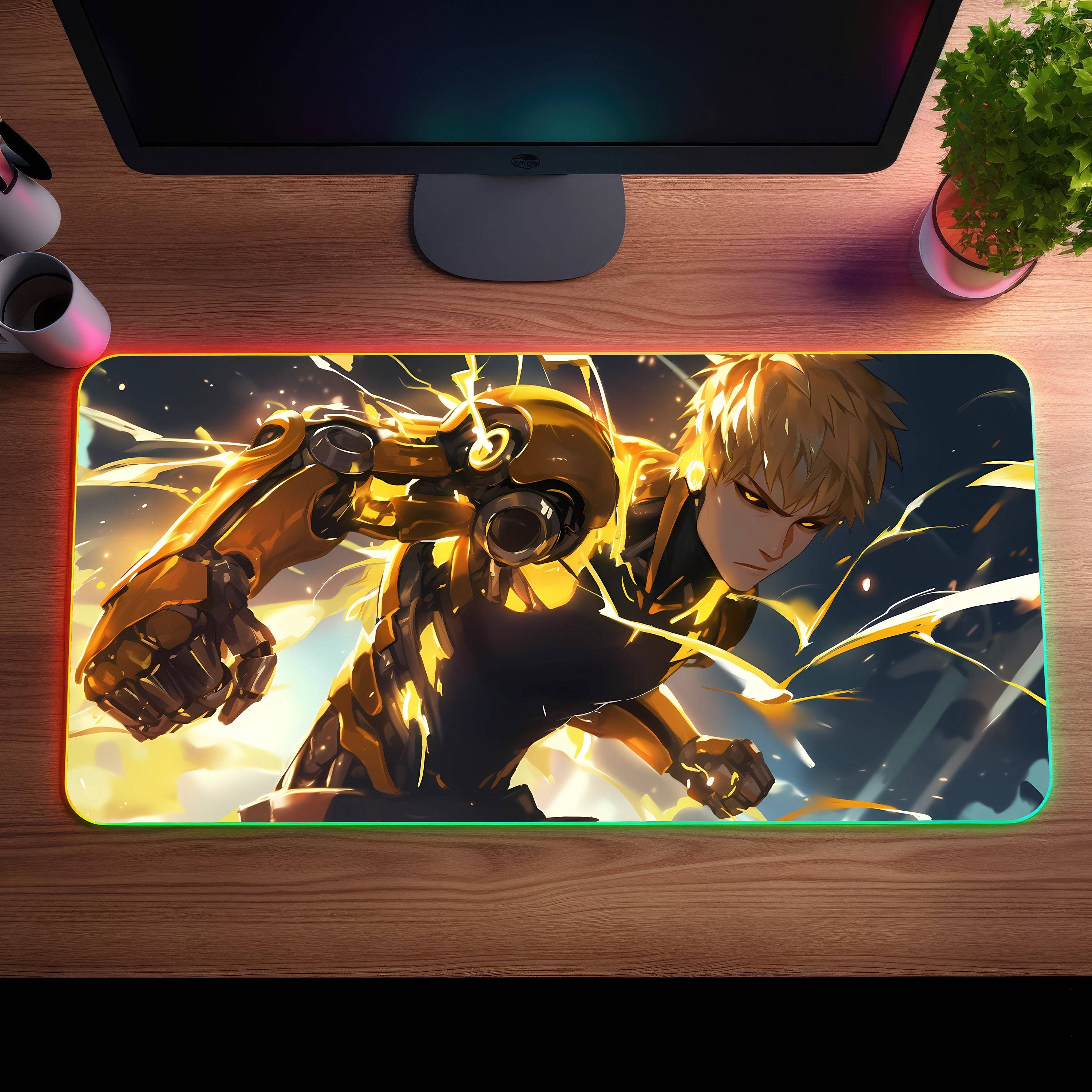 Custom Anime LED Gaming Mousepad - Personalisierte RGB Schreibtischmatte - Otaku Geschenk für Gamer - Große Größe, Light Up, Shonen Anime Art