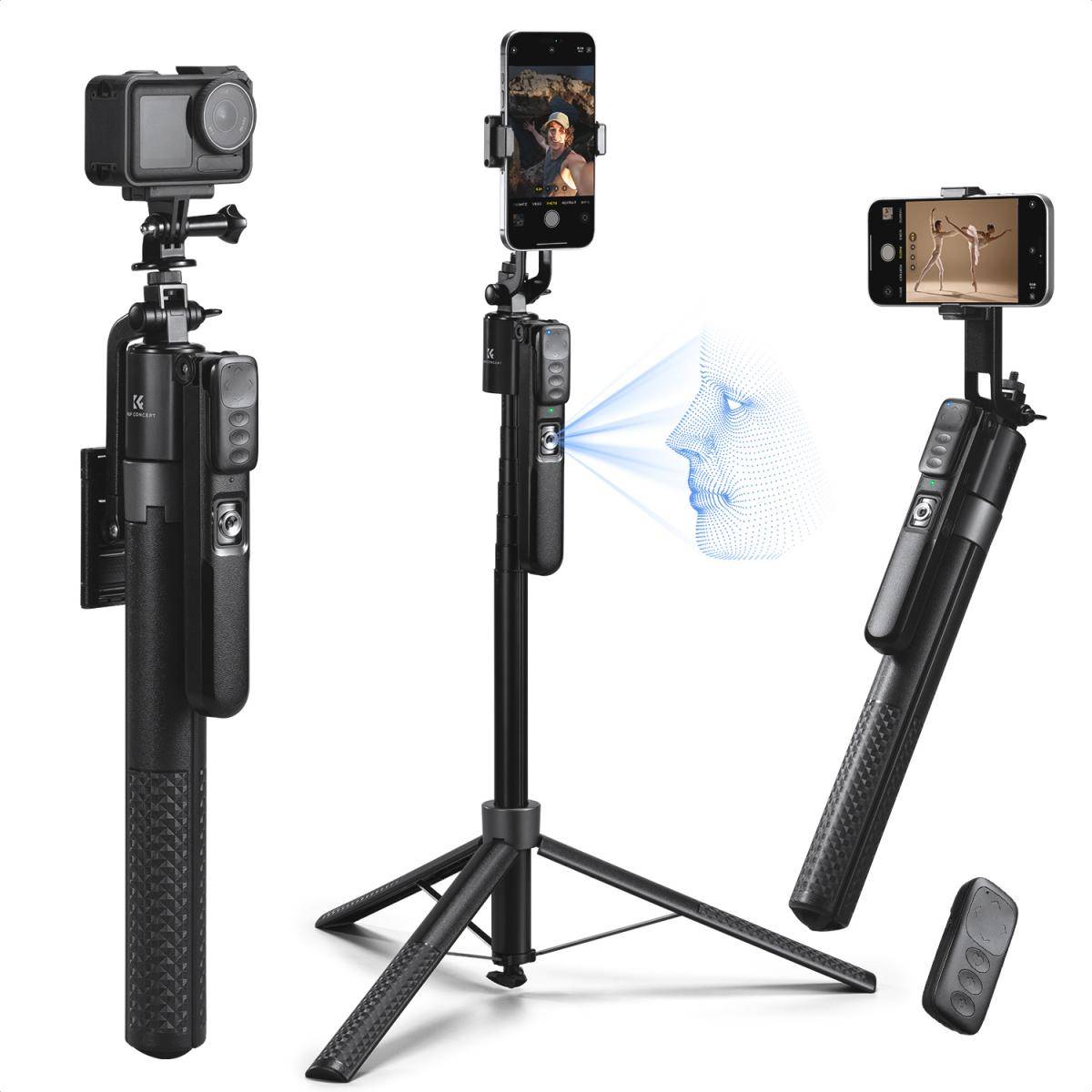KENTFAITH K&F CONCEPT 71“ Face Tracking Tripod, Auto Face Tracking Selfie Stick, Auto Face Tracking Tripod 360 Totation with Stand, Gesture Control, Remote Control