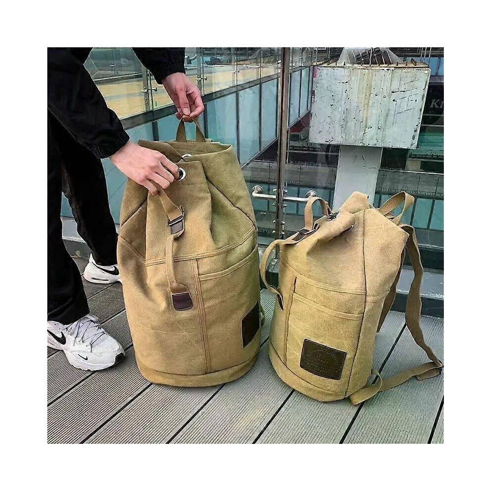 (60L, khaki) Men Tactical Backpack Outdoor Canvas Duffle Bag School Bag Boy Sports Gift