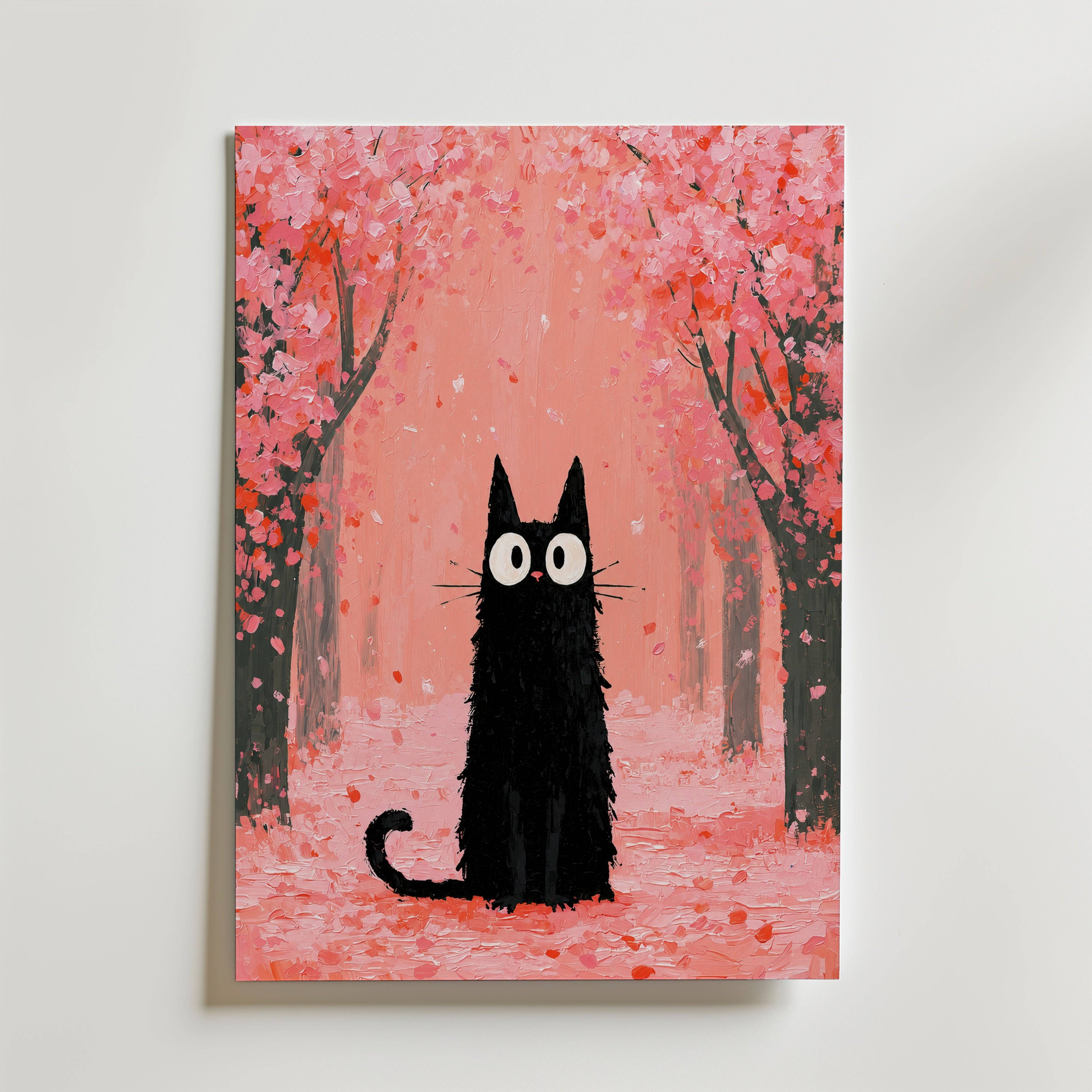 Cat in Cherry Blossom Poster - Premium Canvas 100x140 cm Utan passepartout