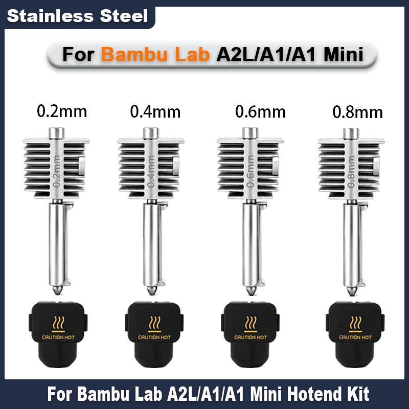 A1/A1 Mini Integrated Nozzle Hotend Kit Stainless Steel 0.2/0.4/0.6/0.8mm For Bambu Lab A1/A1 Mini 3D Printing Accessories
