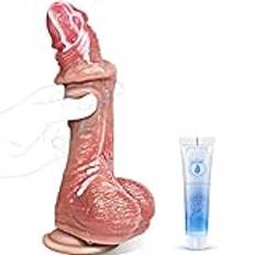 Sex Toys Dildo Sexleksak för Kvinnor Män Par - Anal Dildos Penis Replica Plug, Anal Plug Gay Realistisk Silikon Dubbel Dildo med Rörlig Förhud och Testiklar Stark Sugkopp Realistiska 21cm