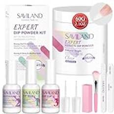 Saviland Dipping Powder Nails Set: 60 g klar kapacitet nagel dipping pulver startset, dopppulverfärg med 3 st. dipping pulver flytande set manikyr dip naglar verktygssats för naglar manikyr salong