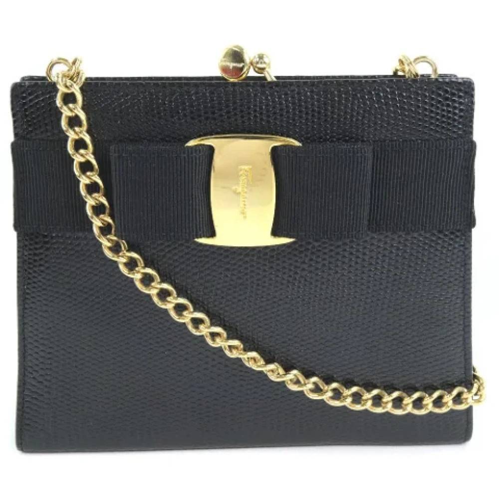 Salvatore Ferragamo Pre-owned Pre-owned Laeder skuldertasker - Vintage - Dame - Sort - ONE SIZE - Uld