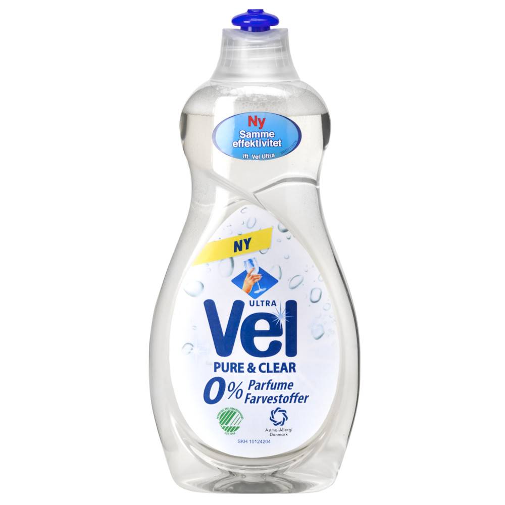 Opvaskemiddel Vel Pure & Clear uden farve og parfume - 500 ml - 12 stk.