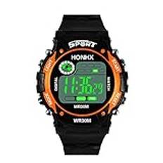hahuha Uppskruvade klockor för kvinnor utan batteri handled LED larm sport mode digital kvarts herr analog klocka datum herrklocka seglingsklockor, Orange, En storlek
