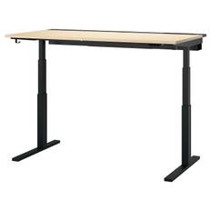 MITTZON skrivbord sitt/stå, elektrisk björkfaner/svart, 160x80 cm