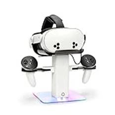 Growallet laddningsstation docka för Oculus/Meta Quest 3S/Quest 3/Quest 2/Quest Pro tillbehör, LED-RGB-ljus, vertikalt laddningsstativ och kontrollhållare – endast laddning för VR-headset (vit)