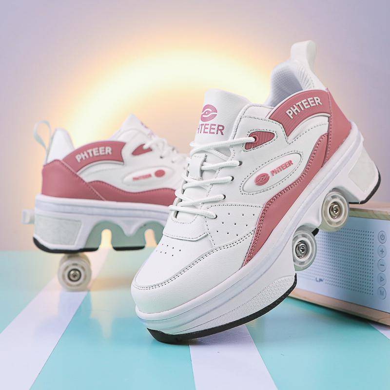 Högklackade Dam 4-hjuliga Rullskor Trendiga Unisex Med Hjul Dubbelsyfte Skridskoåkning Vardagsskor Automatiska Pop-up Sneakers cm