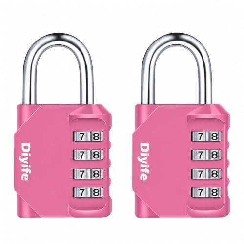 Diyife 2-pack 4-siffrigt kombinationskodlås, hänglås, återställbart kombinationslås, vattentätt nummerlås för skåp, garage, resväska, rosa