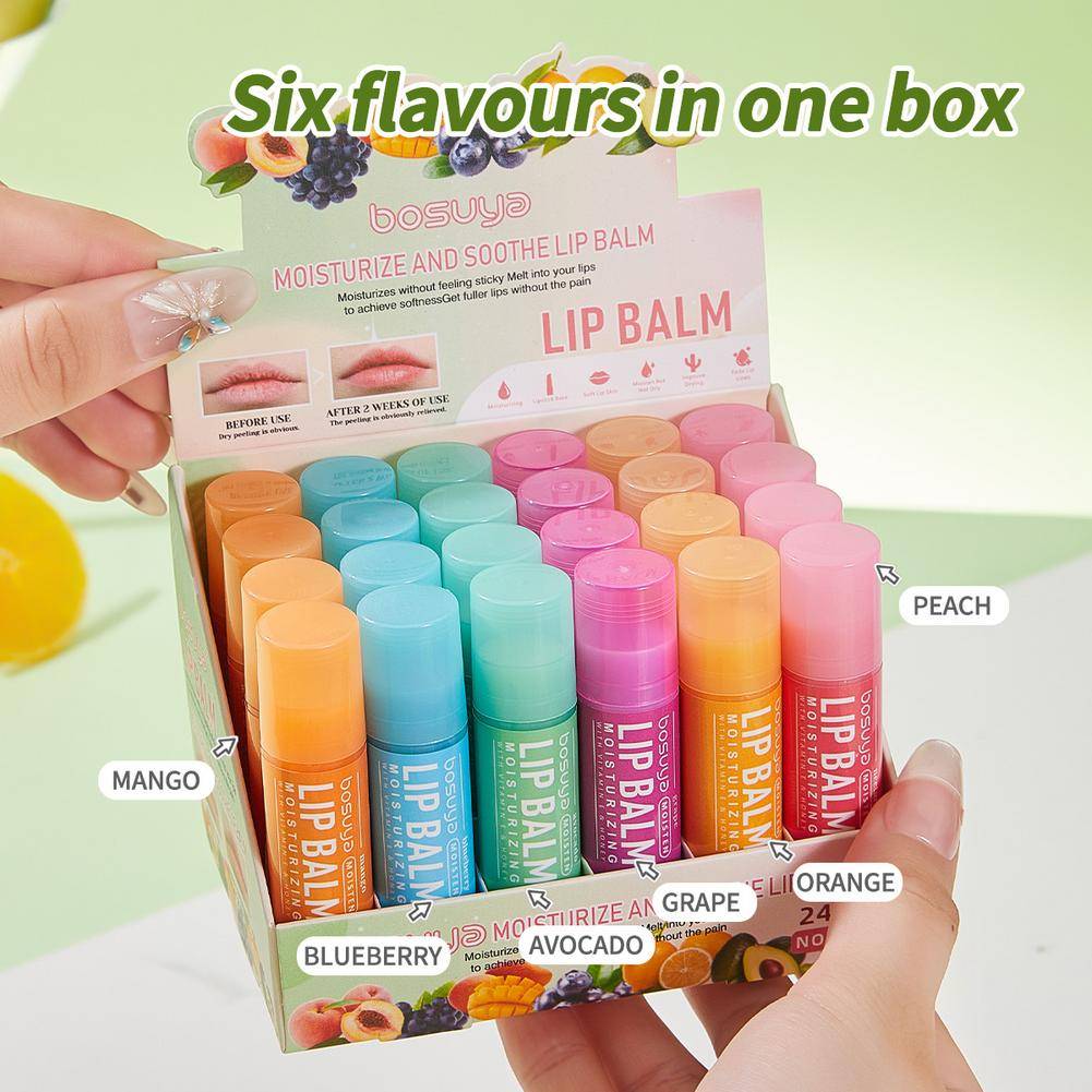 6/24Pcs Fruit Series Lip Balm Set Moisturizing Repair Anti-Cracked Non-sticky Hydrating Vitamin E Lip Balm Winter Skin Care