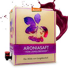 Langlebenhof Aronia Direktsaft, Muttersaft, [100% Demeter und Bio] 3 Liter Box, Der Milde" Aroniasaft für Ernährungsbewusste, Aroniasaft aus Deutschland, Aronia Beeren Saft - lange haltbar