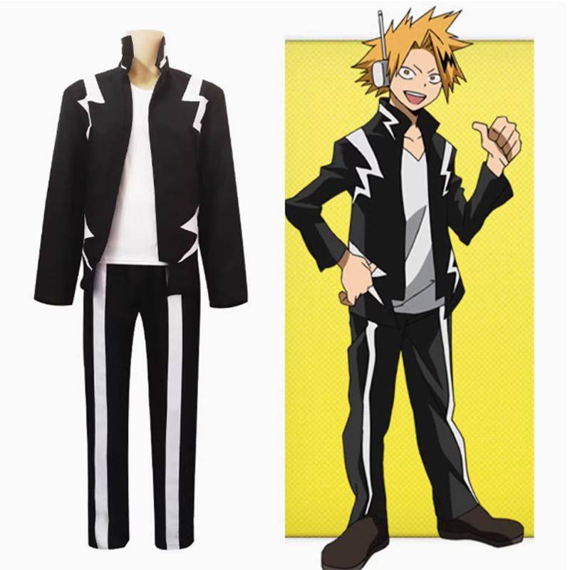 Anime My Hero Academia Cosplay Kostym Kaminari Denki Korta Peruker Hårnål Svart Uniformsdräkt Halloween Julklänning cm beige