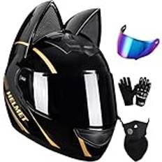 Girl Cat Ear Helmet, Kvinnor Motorcykelhjälm, Cat Ear Helmet, Cool Electric Motorbike Racing Motorcykelhjälm For Män Och Kvinnor(B,M=54~56CM)