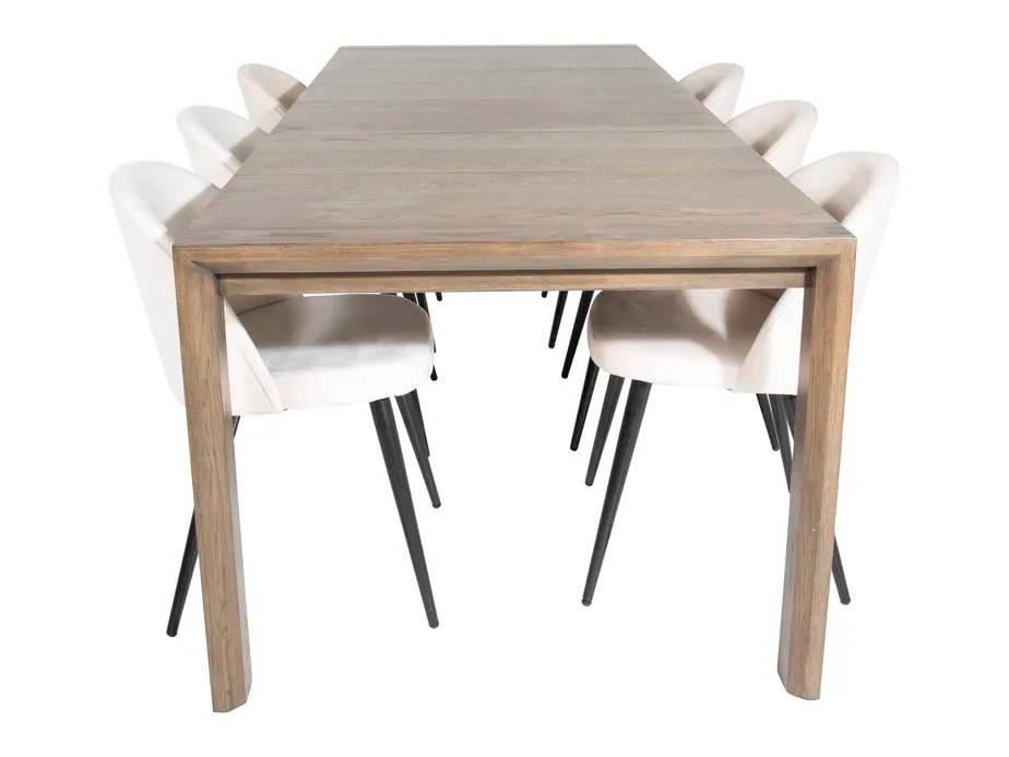 Venture Design Slider & Velvet matgrupp Natur/svart 6 st stolar & bord 170 x 95 cm