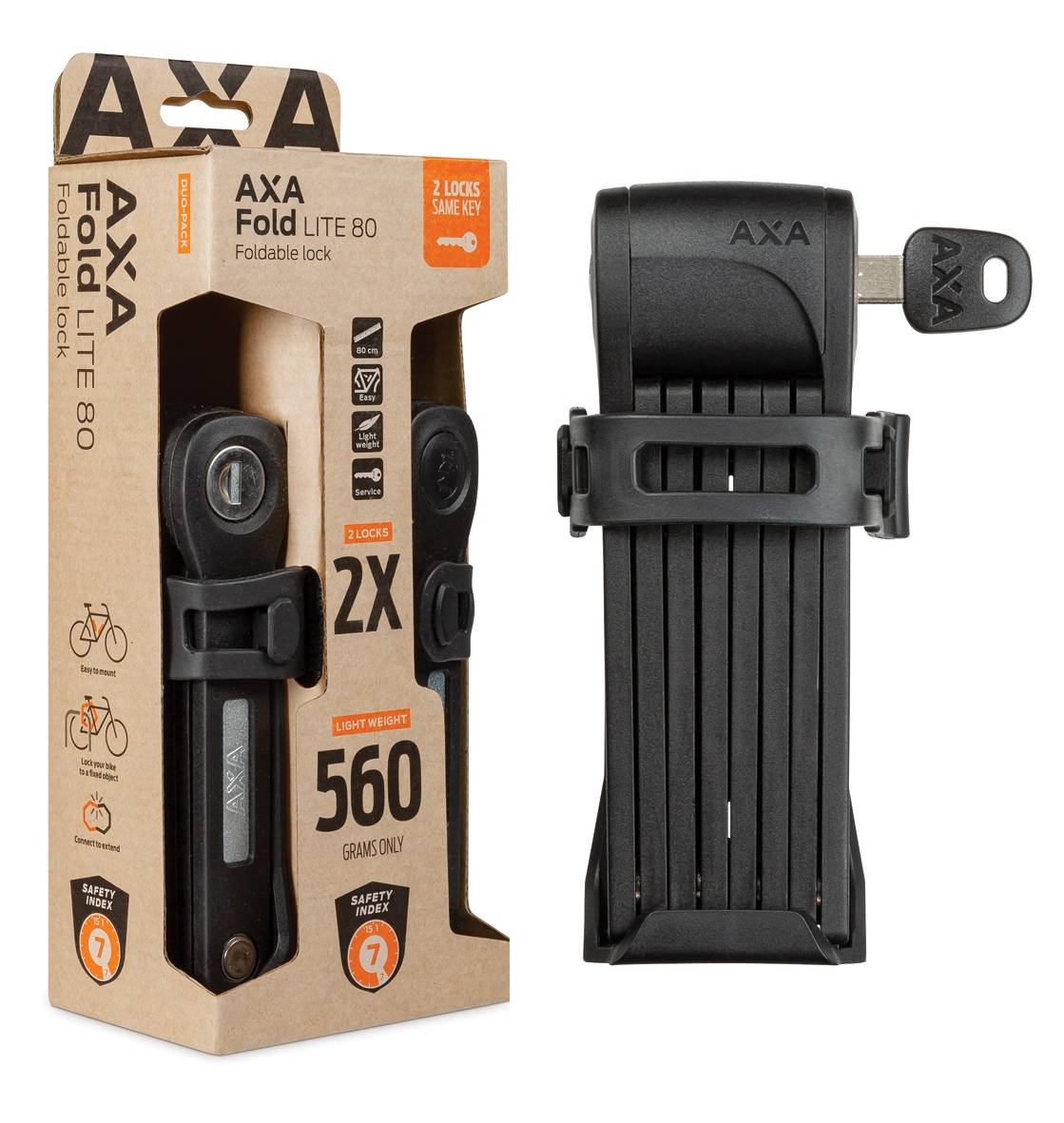 Foldelås Axa Fold 80 Lite Duo Pack med samme nøgle - sort
