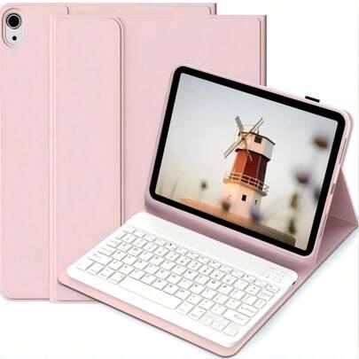 Tangentbordsfodral för surfplatta med ställfunktion, ultratunt Bluetooth-tangentbord + skyddande surfplattfodral i lädermaterial, stötsäkert/stöttålig - Babyrosa (Multi-size)