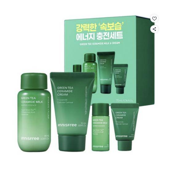 Innisfree Grönt Te Ceramid Mjölk & Kräm Specialset Återfuktande Barriärvård Kit blue