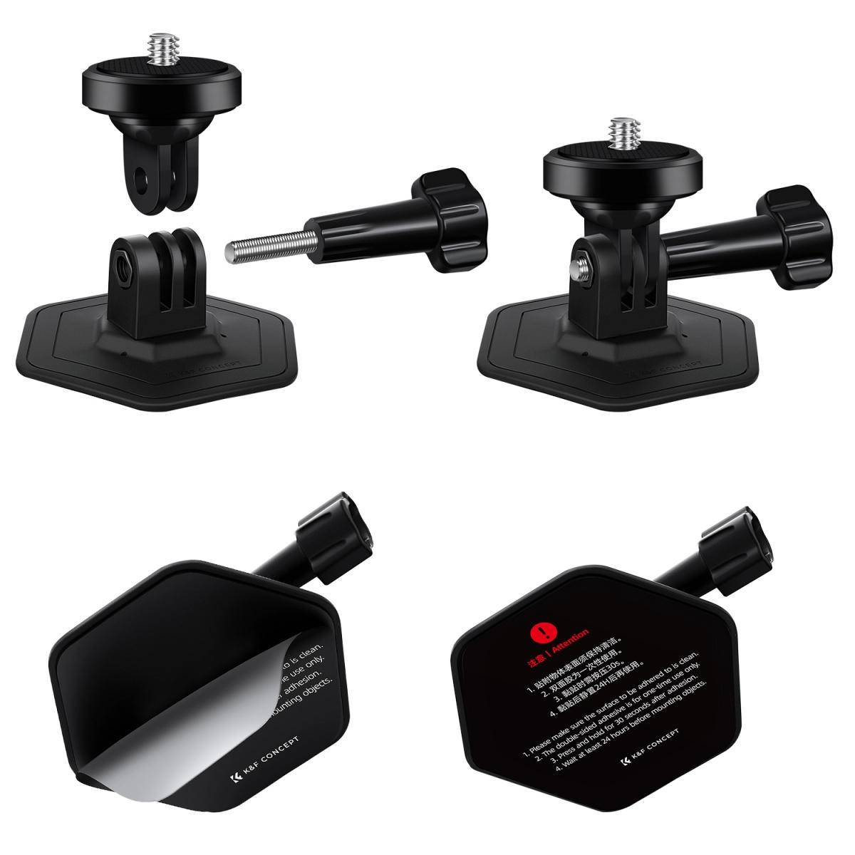 KENTFAITH K&F Concept 2-pack Flexible Adhesive Helmet Mount use Genuine 3M for GoPro Hero13/12/11/10/9/8 Max DJI Action 5 Pro 4 3 Insta360 X5 X4 X3 Ace Pro 2 Sports Camera Accessories Flat Curved Surfaces