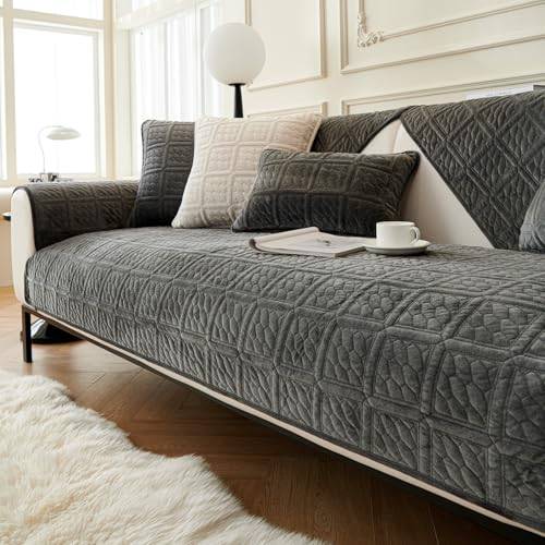 Sofföverdrag i mjölksammet, universellt, för 1-/2-/3-sitsiga soffor, hörnsoffor och L-formade soffor, möbelskydd för vardagsrum (mörkgrått, 90 x 240 cm, soffkuddöverdrag)
