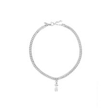 Chunky chain drop pearl necklace glaspärla silver