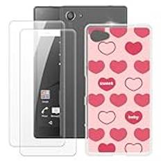 OAGELIM Tillverkad för Sony Xperia Z5 Compact Case + 2 st skärmskydd härdat glas, stötsäker stötfångare mjukt silikon TPU-fodral för Sony Xperia Z5 Compact (4,6 tum)