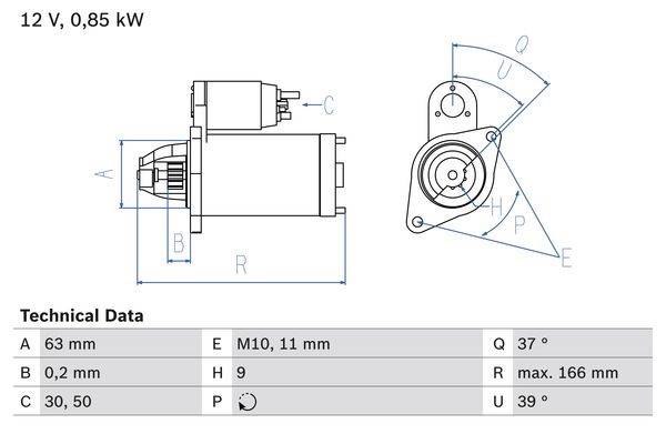 Startmotor 12V BOSCH - dacia, nissan, proton, renault - OE 23300 00QAY, 77 01 499 651, 82 00 369 521