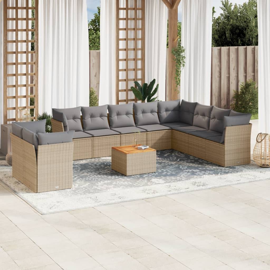 Sofasæt Til Haven 11 Dele Med Hynder Polyrattan - blandet beige og lysegrå